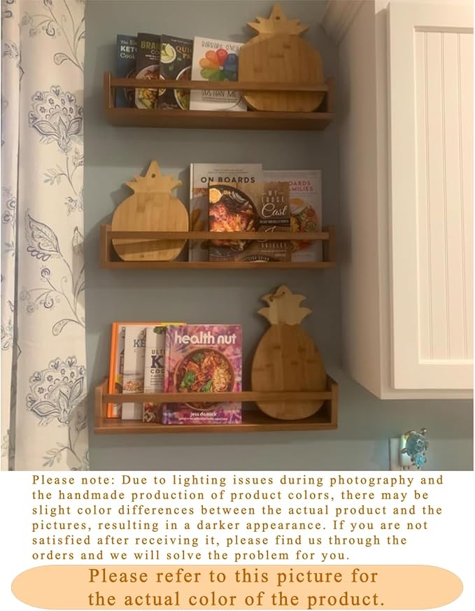 AZSKY Nursery Shelves Light Walnut Floating Book Shelf Organizer for Baby Nursery Décor Wall Book Shelves for Kids Room 24 Inch Wood Wall Ledge Shelves for Bathroom Kitchen Spice Rack a Set of 3