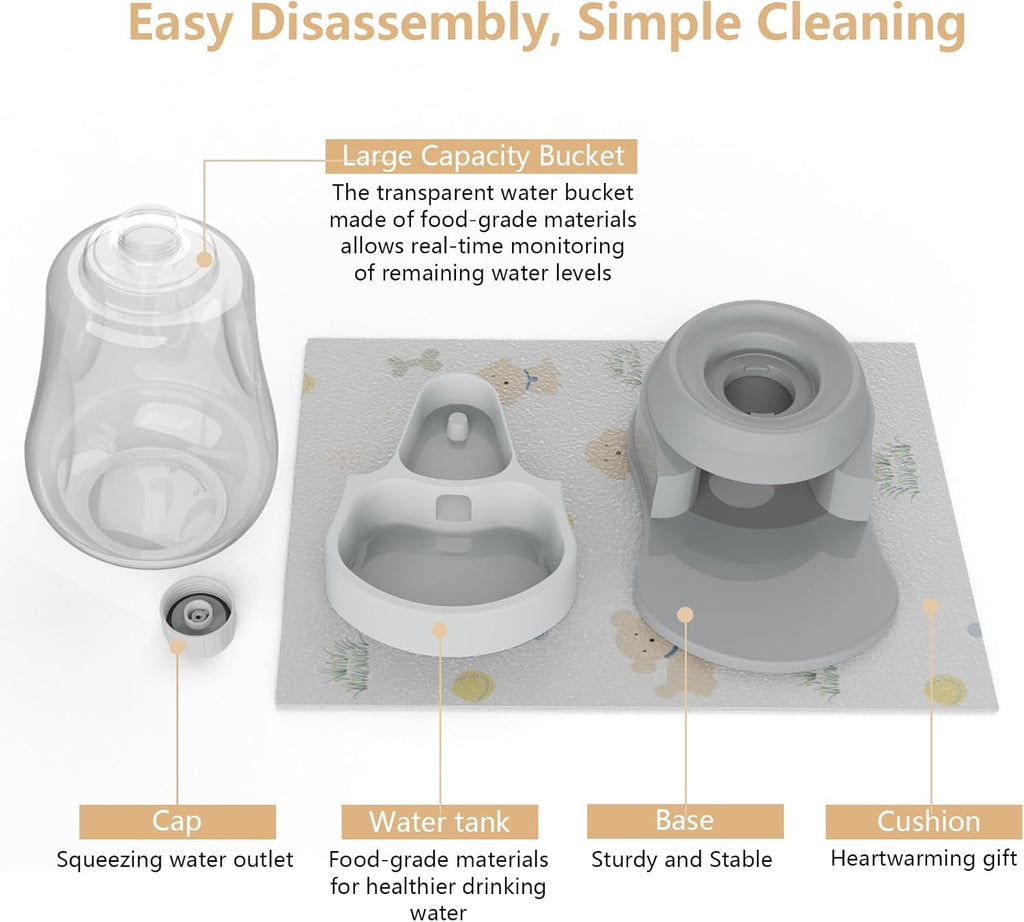 1.58 Gallon Automatic Dog Water Bowl Dispenser - Staltwo Premium Pet Water Dispenser with Non-Slip Mat, Large Capacity Water Feeder for Cats and Dogs, BPA-Free, 1.58 Gallon Grey