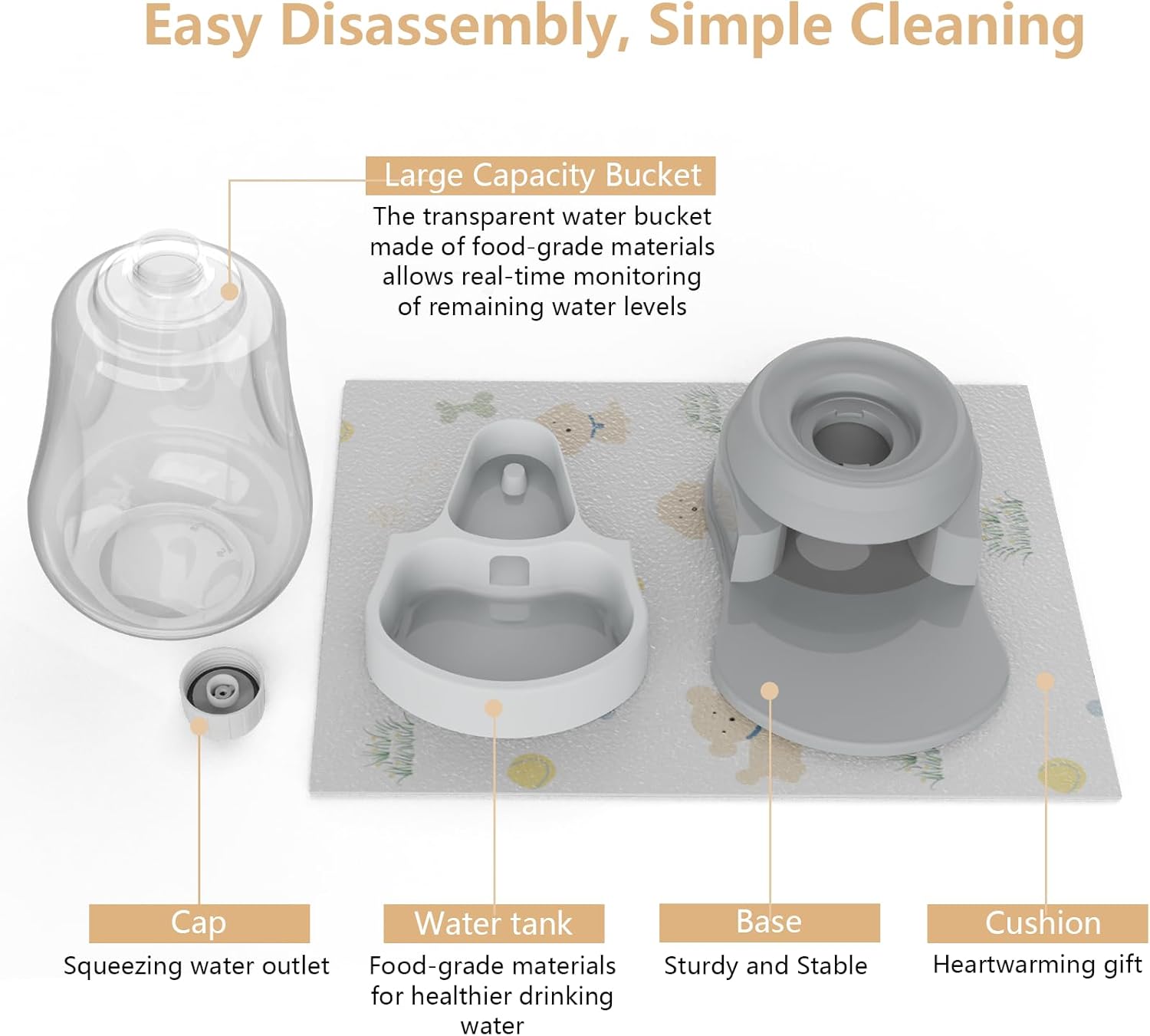 1.58 Gallon Automatic Dog Water Bowl Dispenser - Staltwo Premium Pet Water Dispenser with Non-Slip Mat, Large Capacity Water Feeder for Cats and Dogs, BPA-Free, 1.58 Gallon Grey