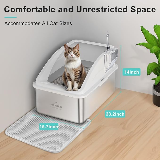 Stainless Steel Litter Box | XXL Deepened 8" Design Enclosed Box - Image 3
