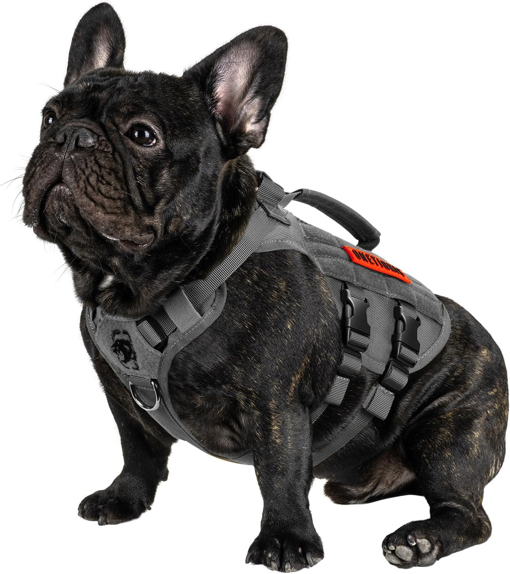 OneTigris Tactical Dog Harness for Small Dogs, No Pull Small Dog Vest Harness with Handles Breathable Military Dogs Molle Vests, Harness for Walking Hiking Training (Grey, XS)