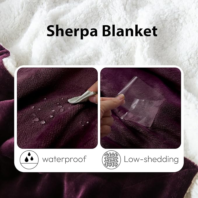 NANPIPER Sherpa Blanket for Couch, Warm and Lightweight Throw, Soft Fuzzy Plush Fleece for Winter, Plum Purple 50x60 Inches