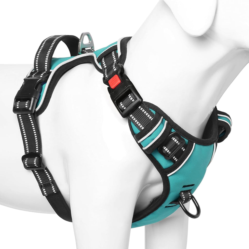Timos No Pull Dog Harness, Release at Neck Reflective 3 Snap Buckles Adjustable No Choke Pet Vest with Front & Back 2 Leash Clips, Soft Padded Control Training Handle for Small Medium Large Dogs