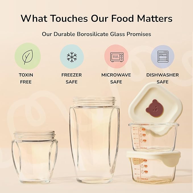 Bubble Blender, Baby Food Maker & Puree Blender with 2 Borosilicate Glass Cups, Compact Baby Bullet for Smoothies, Hands-Free One-Touch, 200W Motor, Cream