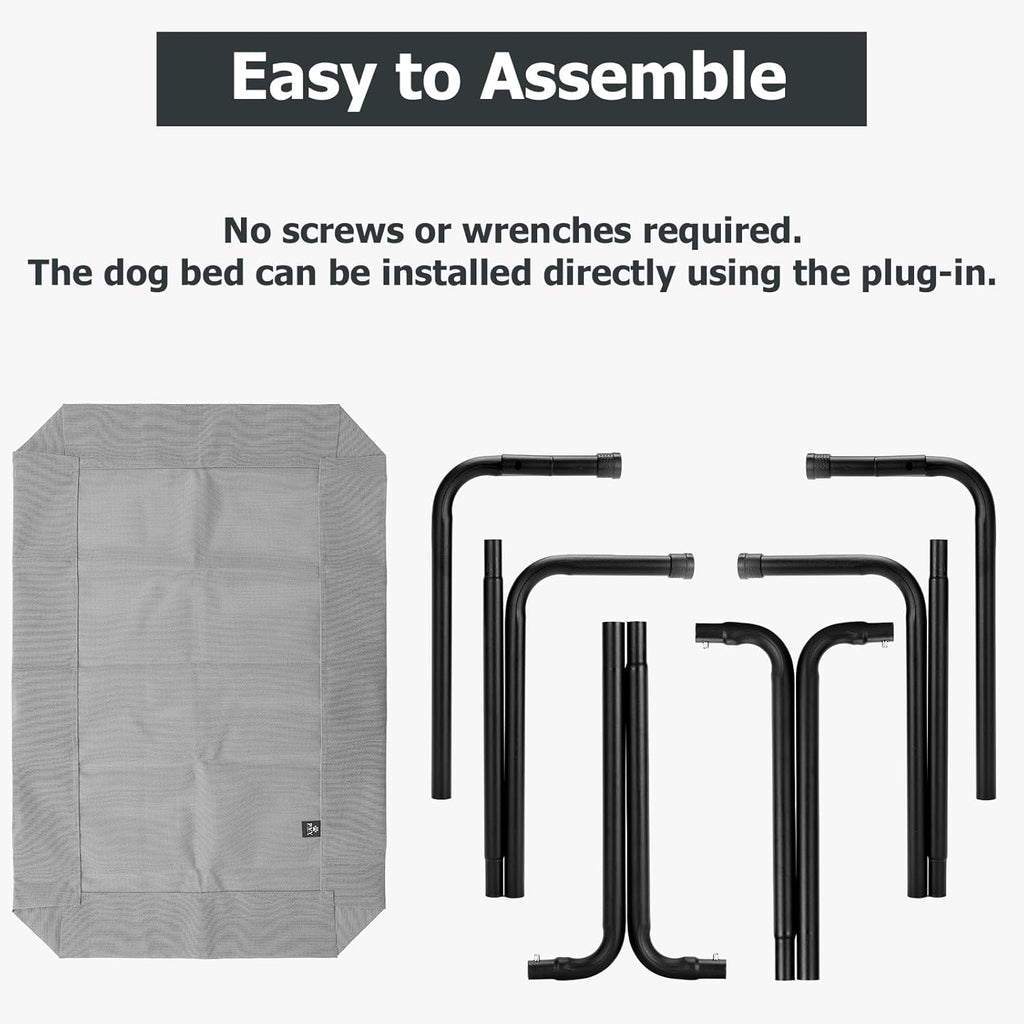 Elevated Dog Bed for Outdoor, XXXL Raised Dogs Cot with Washable Mesh, Cooling Pet Beds Chew Proof Dog Hammock, Metal Frame Lifted Platform for Training Outside Camping, 59 inch Grey