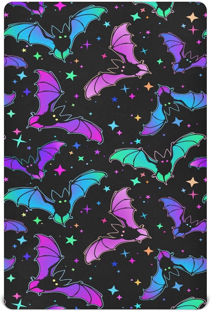 Halloween Bats Stars Crib Sheets Soft Breathable Fitted Baby Crib Sheets Mattress Cover for Girl Boys, 52" x 28" x 9"