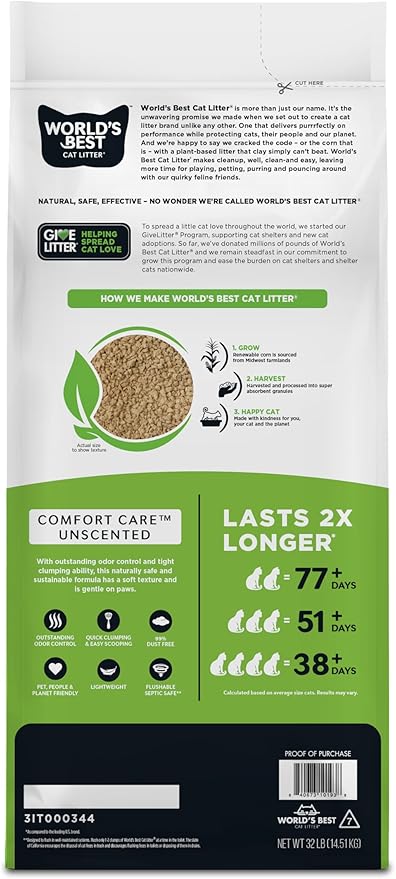 WORLD'S BEST CAT LITTER Comfort Care Unscented, 32-Pounds - Image 2