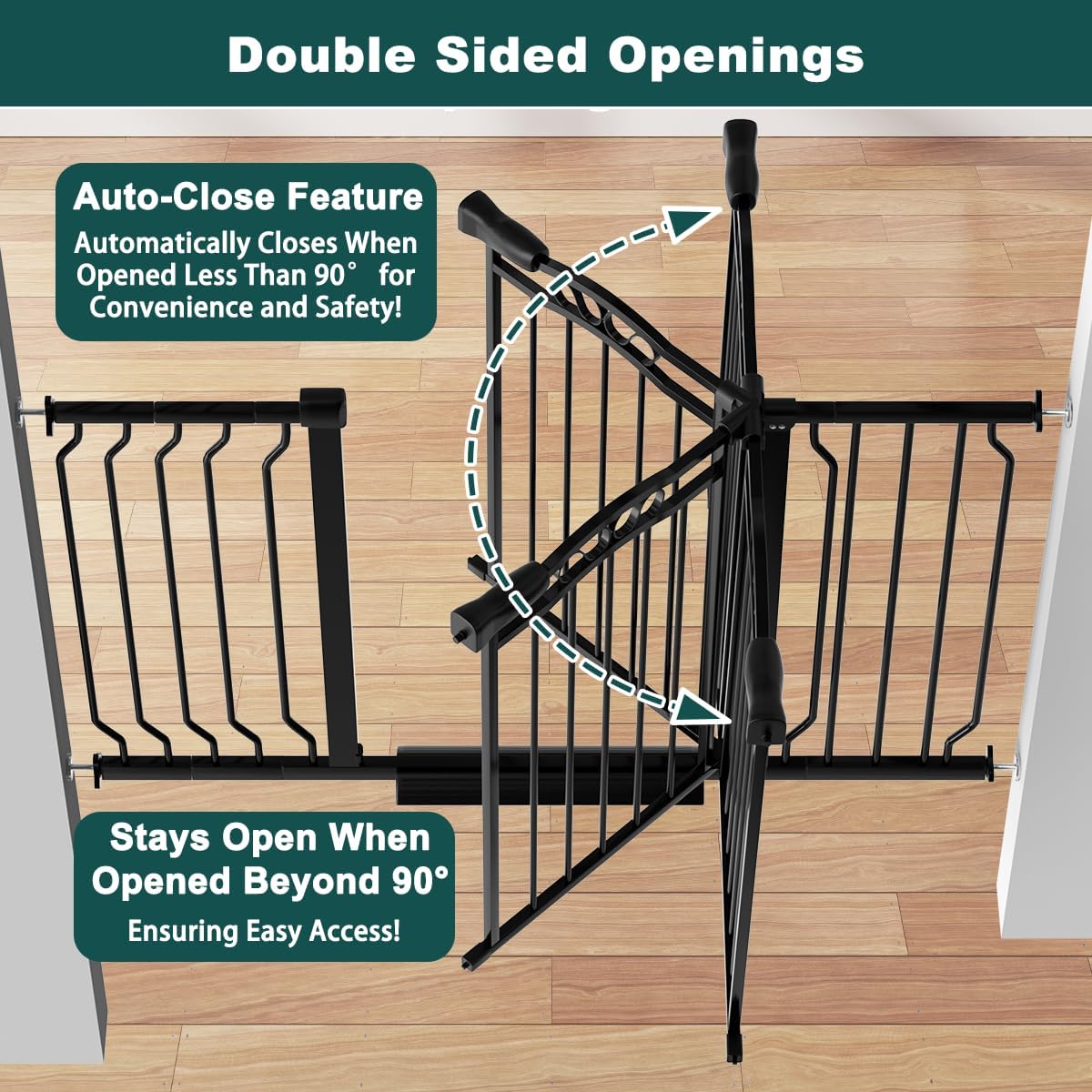 53.1-62.5 Inch Extra Wide Baby Gate, Pressure Mounted Dog Gate Indoor, Walk Thru Pet Gate for Cat Dog Child,Pet Gates for The House Doorway Black