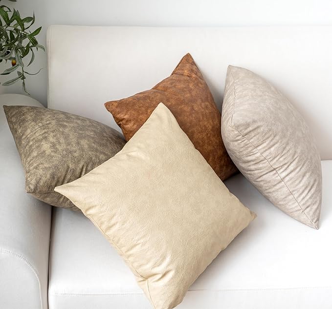 Pack of 2 Faux Leather Pillow Covers, Soft Rustic Farmhouse Neutral Vintage - Image 9