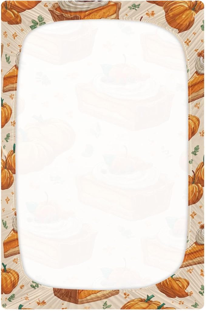 Thanksgiving Fall Pumpkins Pies Crib Sheets Soft Breathable Fitted Baby Crib Sheets Mattress Cover for Girls Boys, 52" x 28" x 9"