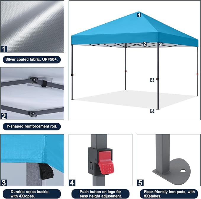 COOSHADE Durable Easy Pop Up Canopy Tent 10x10Ft, Sky Blue