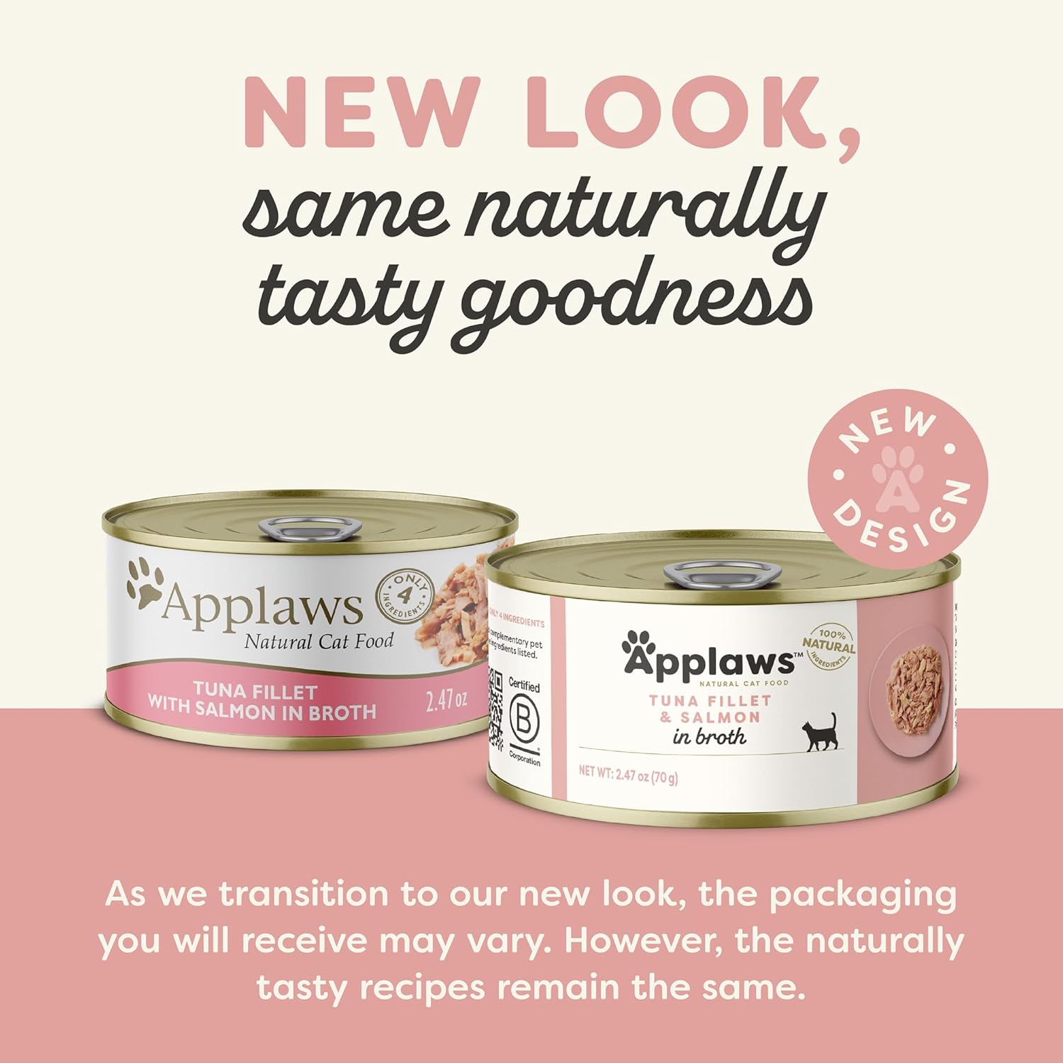 Applaws Natural Wet Cat Food in Broth, Limited Ingredient Canned Wet Cat Food, No Additives, Made with Natural Ingredients, Tuna Fillet with Salmon in Broth (24 x 2.47oz Cans)