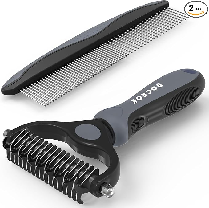 Docrok Pet Grooming Brush and Metal Comb Combo, Cat Brush Dog Brush by DOCROK