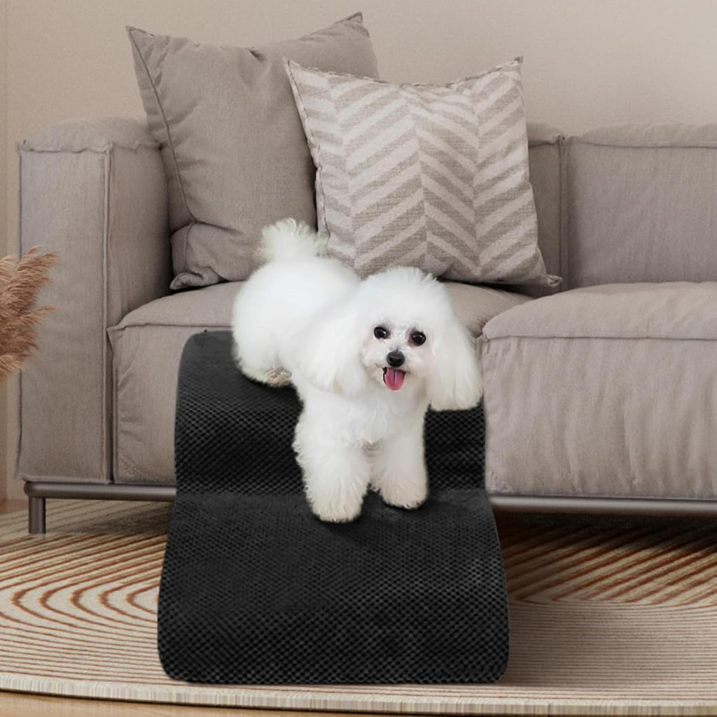 Dog Stairs for Small Dogs - High Density Foam Pet Steps, Extra Wide Dog Ramp with Non-Slip Bottom for High Beds, Couch and Sofa, Best for Dogs Injured, Older Doggy Cats,2 Steps, Black