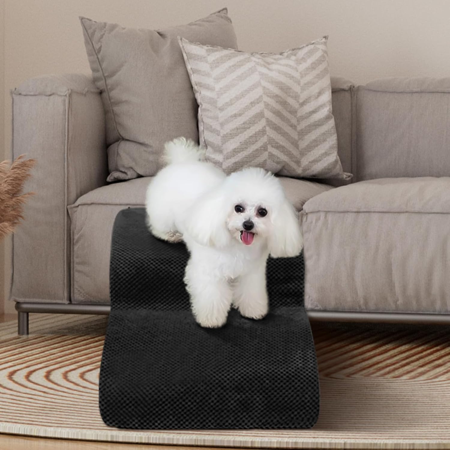 Dog Stairs for Small Dogs - High Density Foam Pet Steps, Extra Wide Dog Ramp with Non-Slip Bottom for High Beds, Couch and Sofa, Best for Dogs Injured, Older Doggy Cats,2 Steps, Black