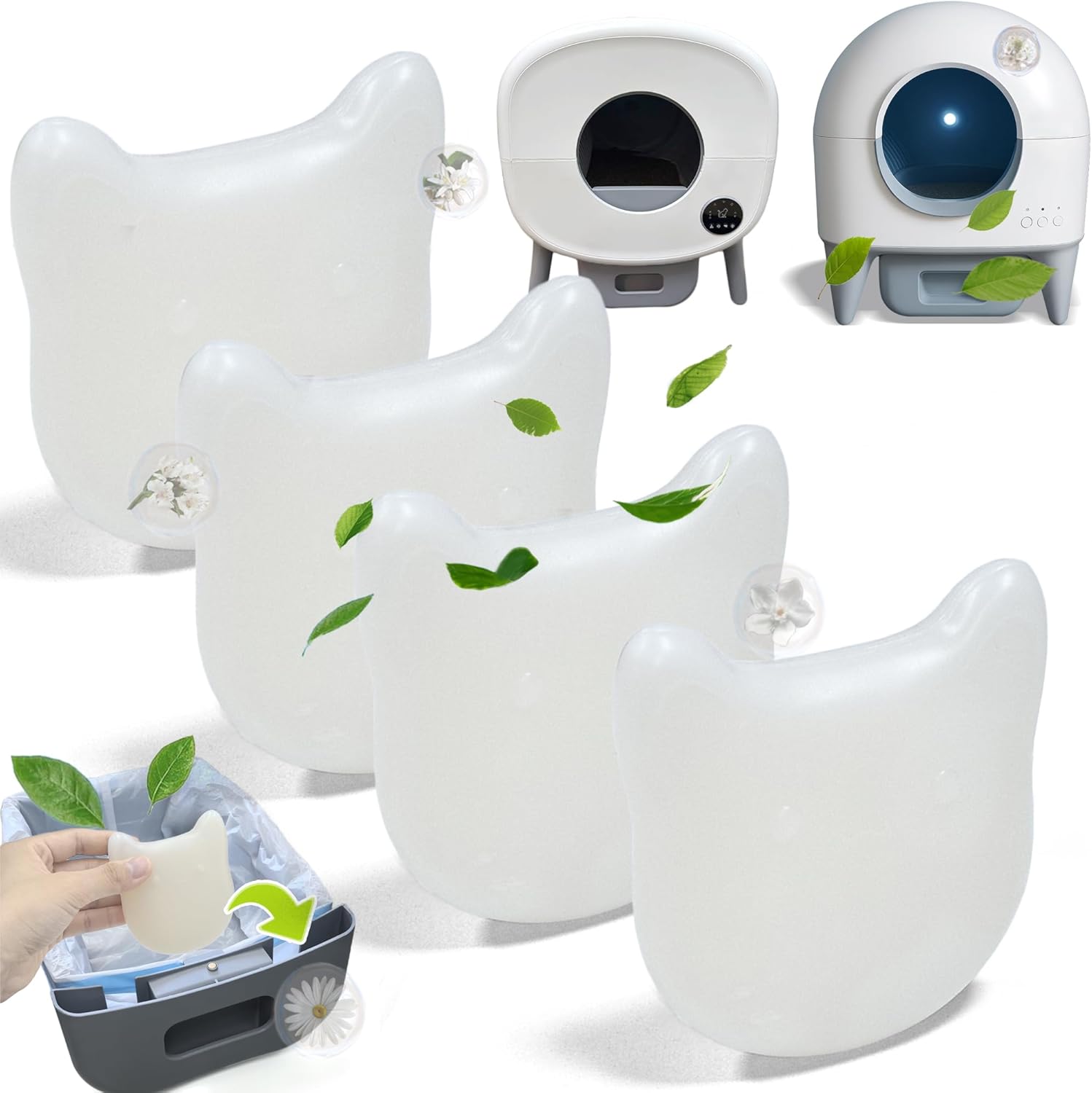 NewKe 4 Pack Deodorizer for Cumrige Self Cleaning Litter Box, Odor Eliminator Compatible with Fumoi Automatic Cat Litter Box, Cute Cat Shaped Design with Camellia Flower Scent, Fragrance Refills