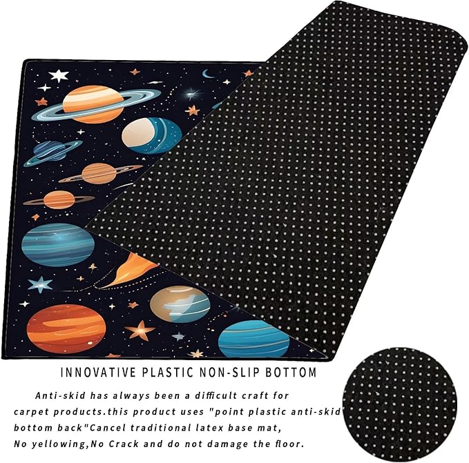 Space Rug for Kids Room Rocket Rugs Cartoon Stars Carpet Galaxy Planet Printed Throw Rugs for Boys Children Bedroom Living Room,39 in x 79 in