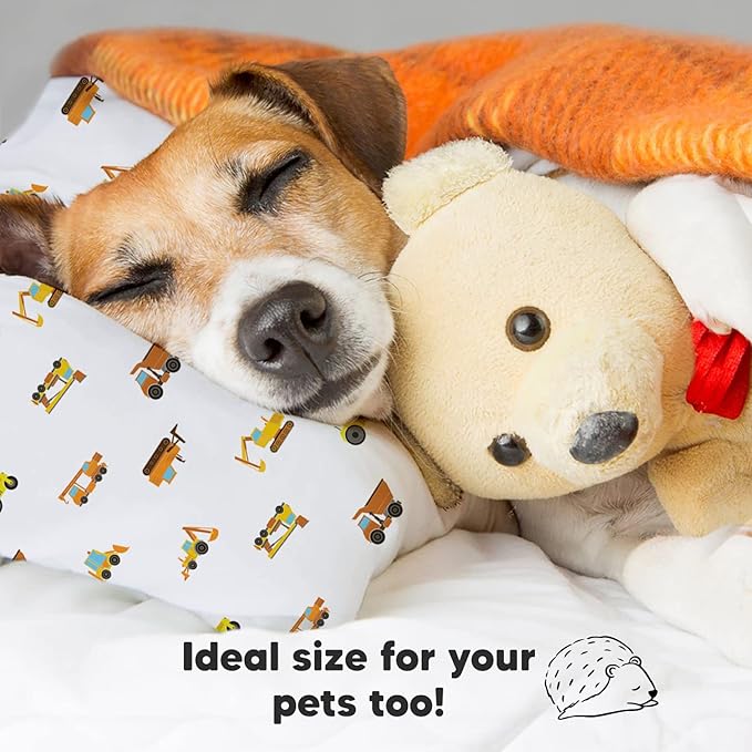 Toddler Pillow with Pillowcase - 13x18 My Little Dreamy Kids Travel Bed Pillows for Sleeping, Organic Cotton Small Pillowcase, Soft & Breathable, Machine Washable, Toddlers 2-5 years old(Construction)