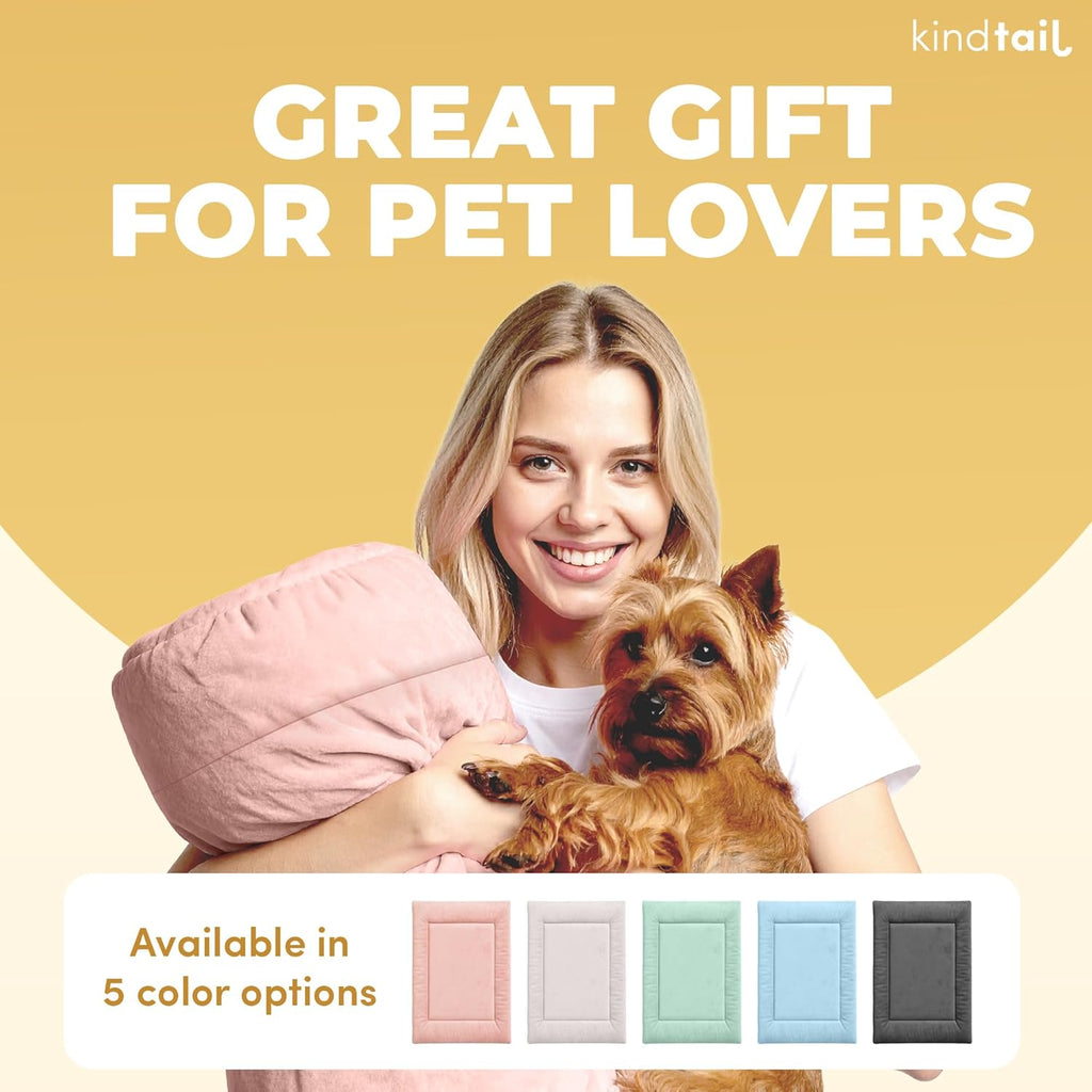 KindTail Dog Crate Pad - Soft Velvet, Reversible Bed - Machine Washable Kennel Mat for Pets up to 25 lbs - Mattress for Cozy Sleeping - 25” x 19” x 1” (Light Grey, Medium)