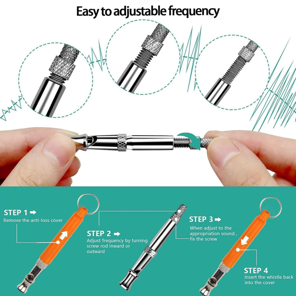 3 PCS Dog Whistles Set, Adjustable Recall Dog Training Whistle Silent Dog Whistle to Stop Barking with Lanyard,Dog Clicker(Orange)