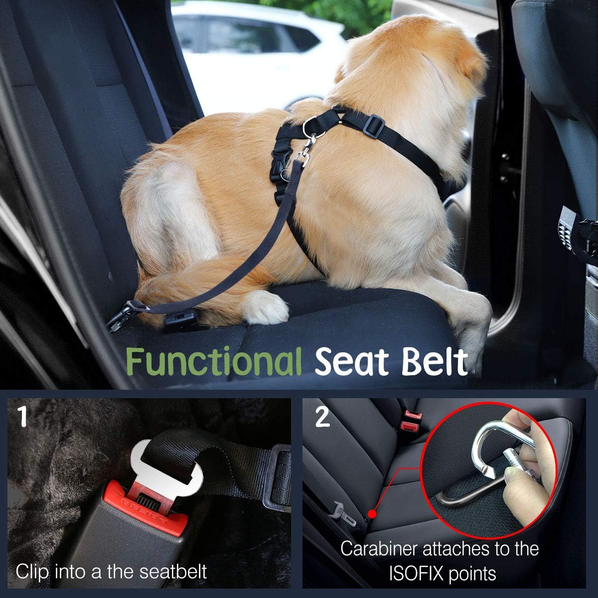 Dog Seat Belt, Safety Vest Dog Car Harness with Adjustable Buckle Dog Seat Belt for Vehicle Nylon Pet Safety Seat Belts Heavy Duty(XL, Purple)