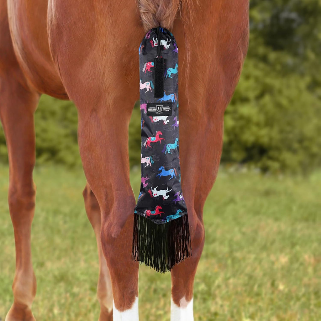 Harrison Howard Smooth Lightweight Adjustable Fastener Nylon Horse Tail Bag with Fringe