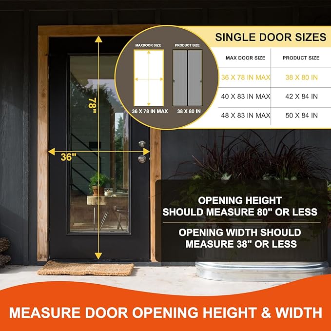 Fiberglass Magnetic Screen Door Fit Door Size 36 x 78 in- Heavy Duty Fiberglass - Image 2
