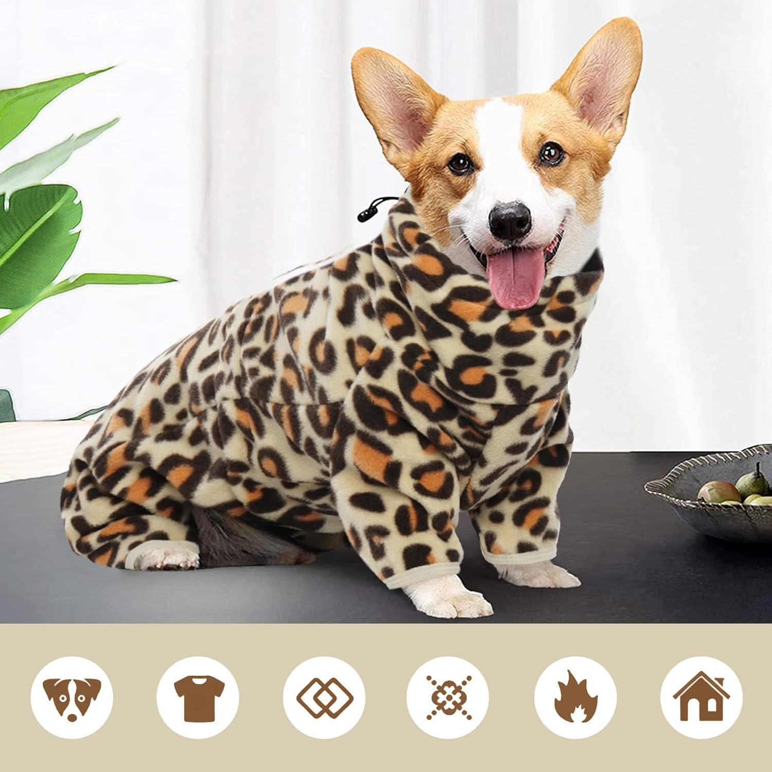 ROZKITCH Dog Pajamas Fleece, Pet Windproof Warm Cold Weather Jacket Vest with Luminous Zipper, Jumpsuit Apparel Outfit Clothes for Small Medium Large Dog Brown M