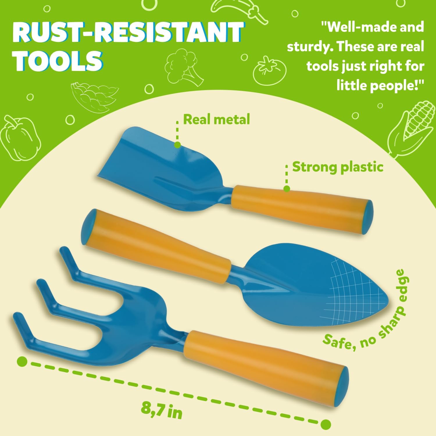 Blue Kids Gardening Tools - Includes Sturdy Tote Bag, Watering Can, Gloves, Shovels, Rake, and Delightful Children's Book - Kids Garden Tool Set -Easter Gifts for Toddler Age on up.