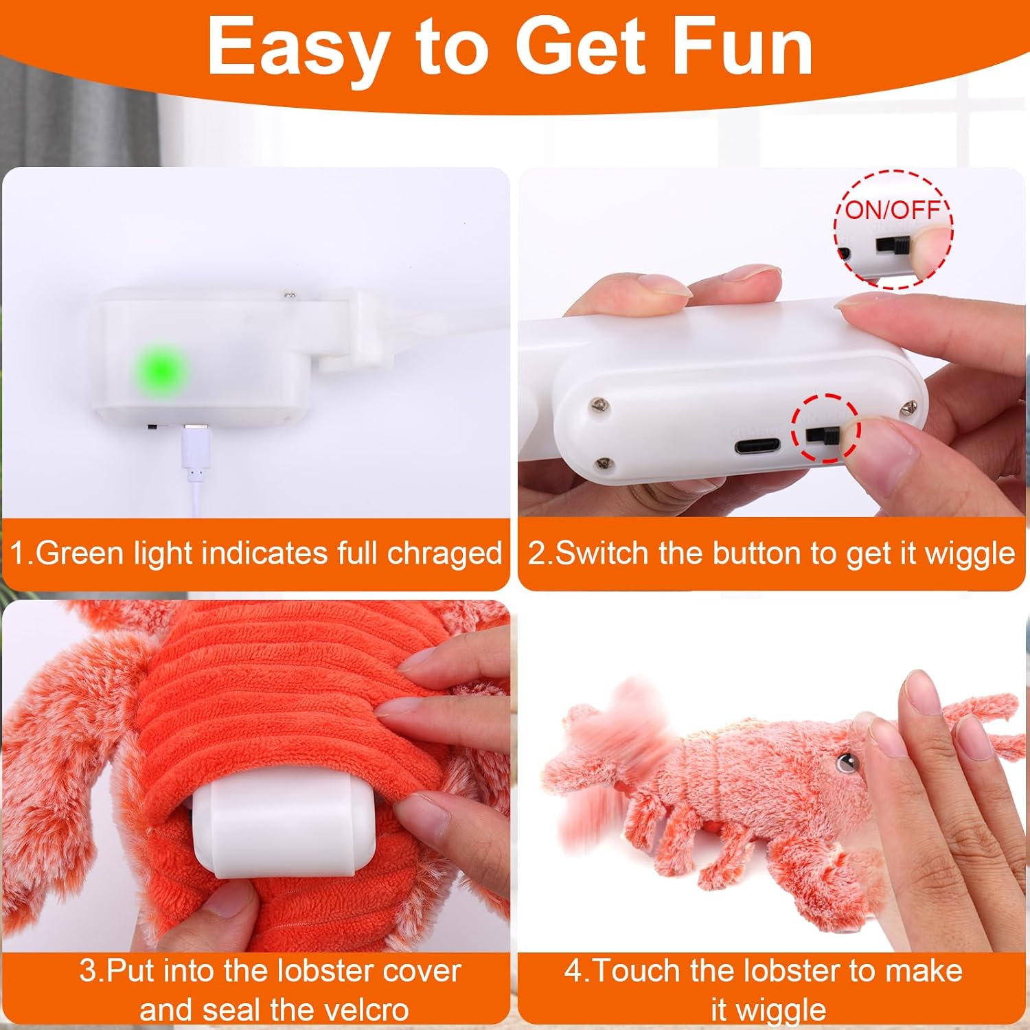 Mity rain Interactive Dog Toys - Wiggly Lobster for Small Medium Large Dogs, Moving Pet Toy to Keep Them Busy for Boredom, Floppy Smart Motion Activate Enrichment, Rechargeable