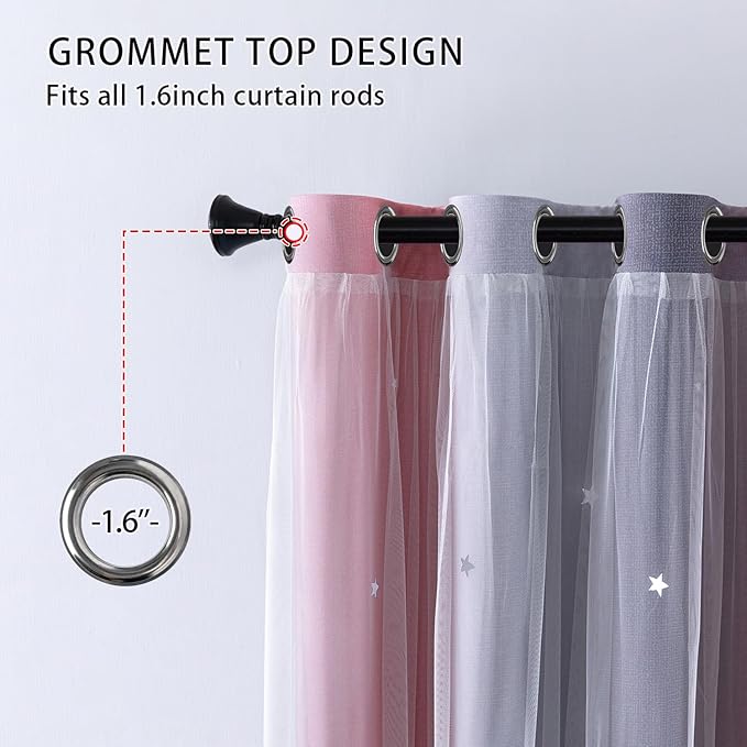XiDi Ombre Gray and Pink Blackout Curtains for Girls Bedroom 72 Inch Length 2 Panels,Grommet Window Drapes for Kids Room Decro Pink Grey