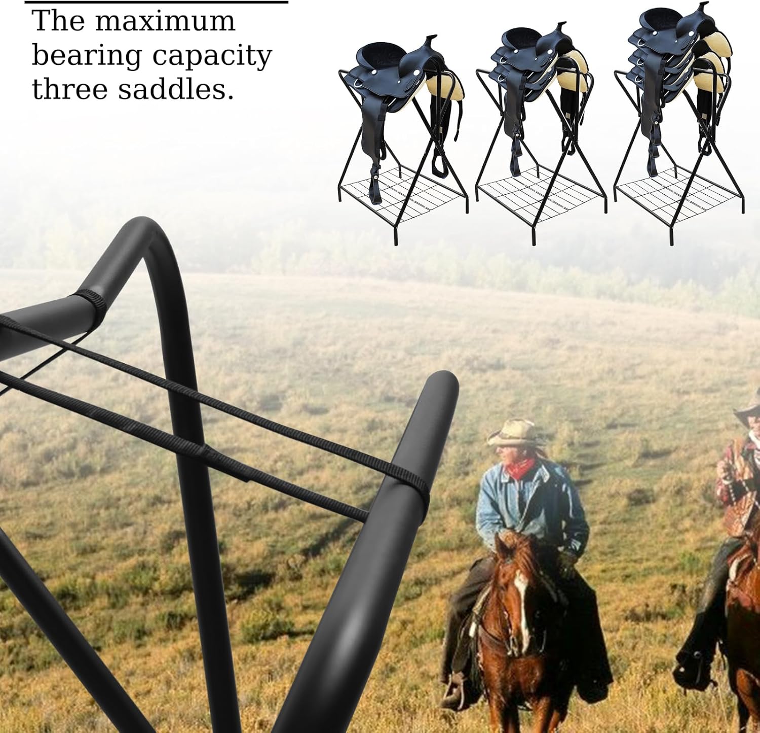 Dunatou Saddle Rack Freestanding Saddle Stand Foldable Horse Saddle Storage Rack Full Size Saddle Pad Rack Horse Blanket Holder Heavy Duty Saddle Holder for English and Western Horse Saddles, Black