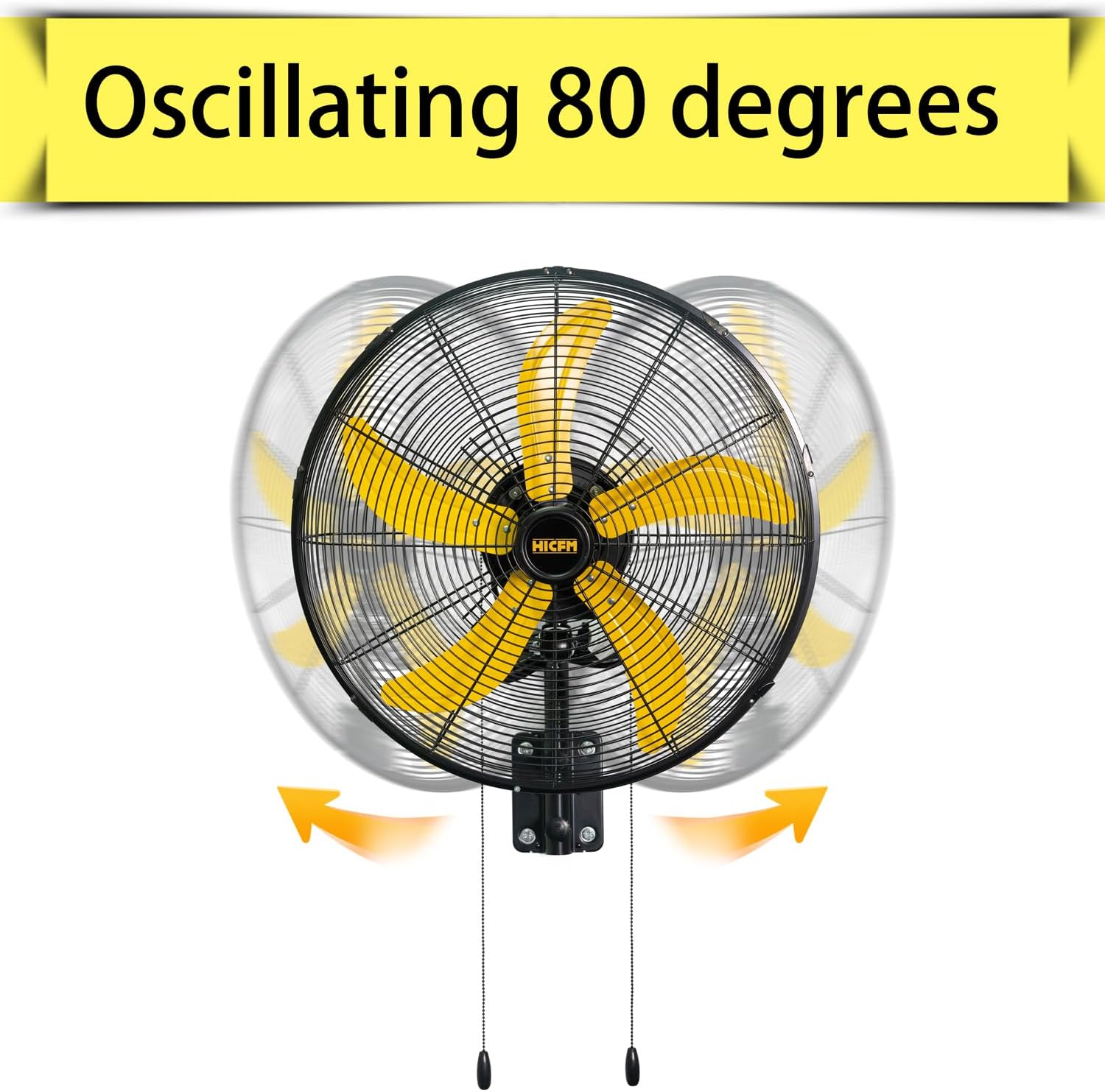 HiCFM 2 Pack 20" Oscillating Wall Mount Fan, 5000 CFM High Velocity Industrial Wall Mounted Shop Fans with 3-Speed Setting for Commercial, Garage, Warehouse, workshops, Factory - UL Listed
