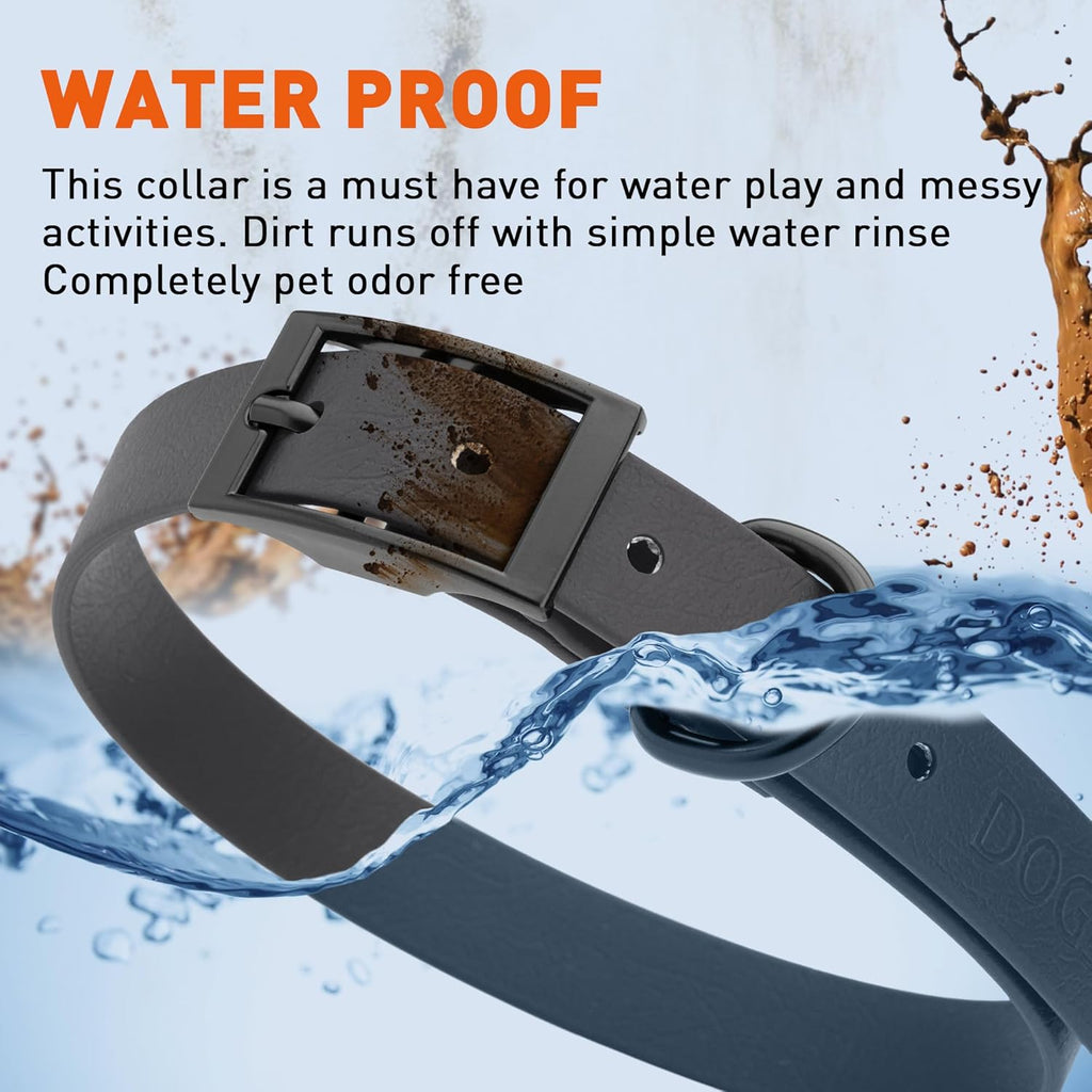 Dogline Biothane Waterproof Dog Collar Strong Coated Nylon Webbing with Black Hardware Odor- Proof for Easy Care Easy to Clean High Performance Fits Small Medium or Large Dogs, Black