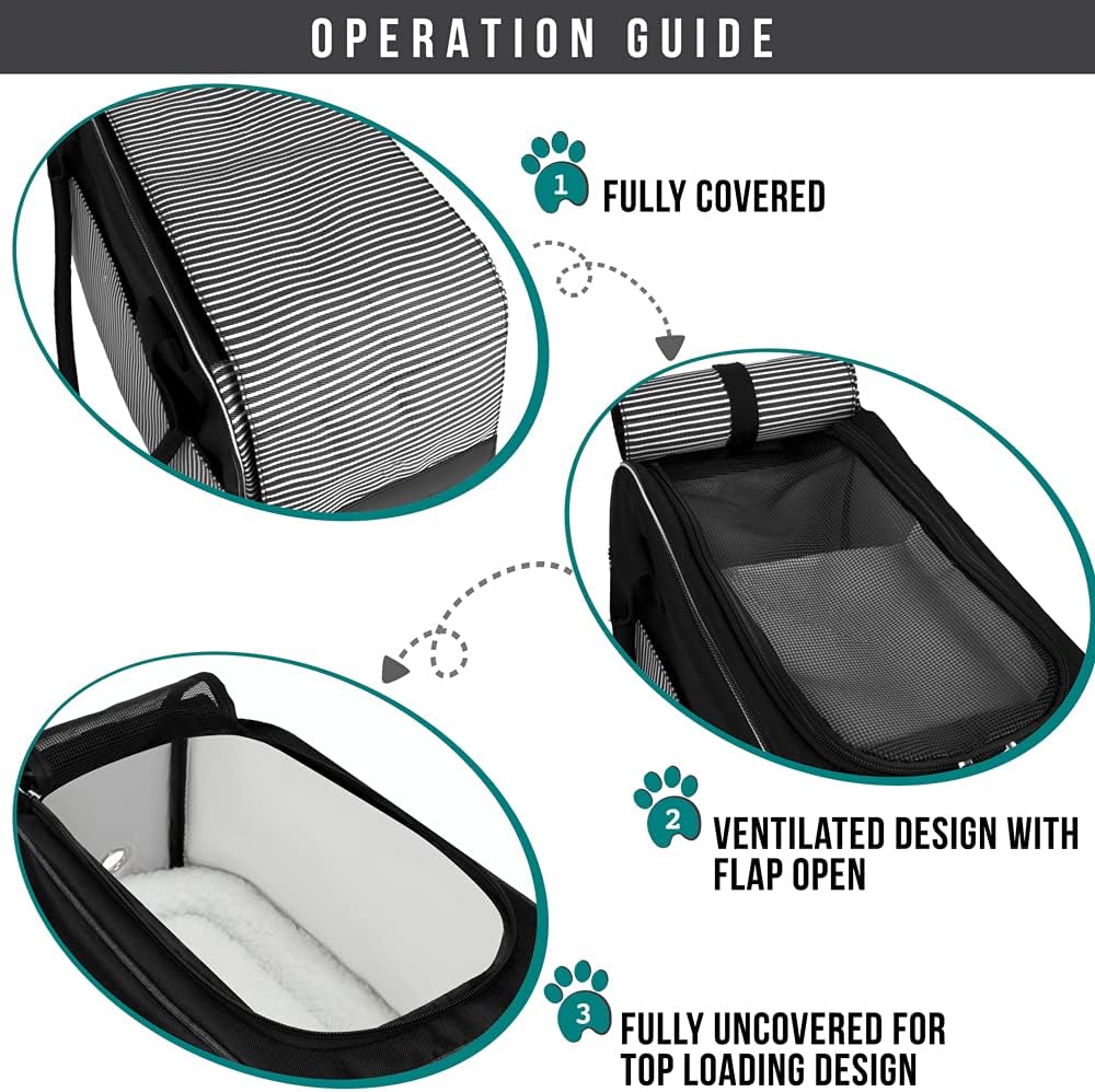 PetAmi Dog Purse Carrier for Small Dogs, Airline Approved Soft Sided Pet Carrier with Pockets, Ventilated Dog Carrying Bag for Puppy Cat, Dog Travel Supplies Bag, Sherpa Bed, Max 12 lbs, Stripe Black
