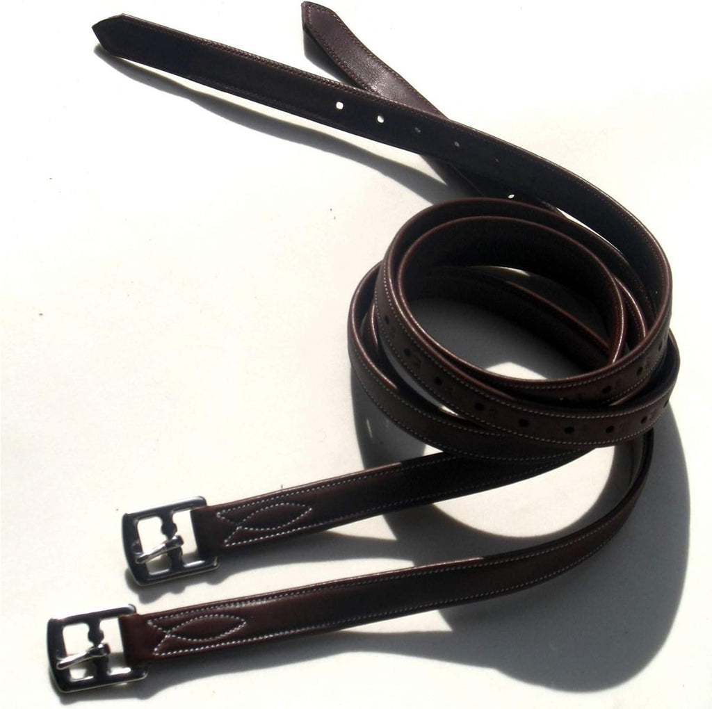 Exion FlexiStrong Stirrup Leathers for English Saddles – 1" Premium Calfskin with Nylon Core – Numbered Holes, Stainless Steel Buckles – Black/Brown – Horse Riding Gear (48"/120cm to 62"/155cm)