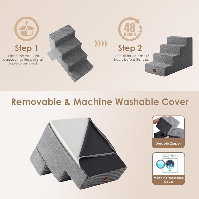 EHEYCIGA Dog Stairs for Bed 20" H, 4-Step Extra Wide Dog Steps for High Bed - Image 7