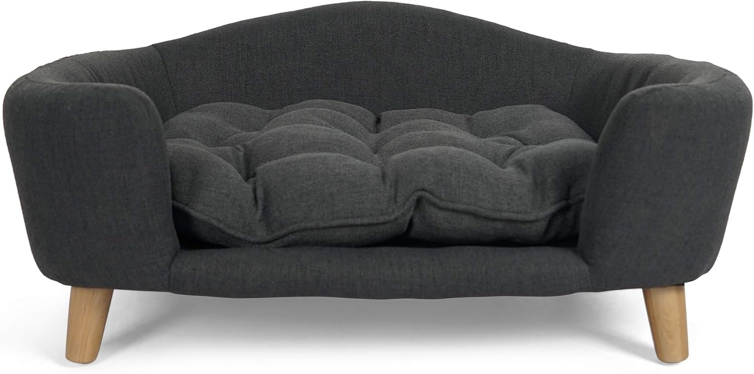 Christopher Knight Home Elroy Orthopedic Dog Bed, Elevated Dog Sofa Bed for Small Dog, Supportive Foam Pet Couch Bed with Wooden Legs, Modern Pet Sofa Bed, Dark Gray