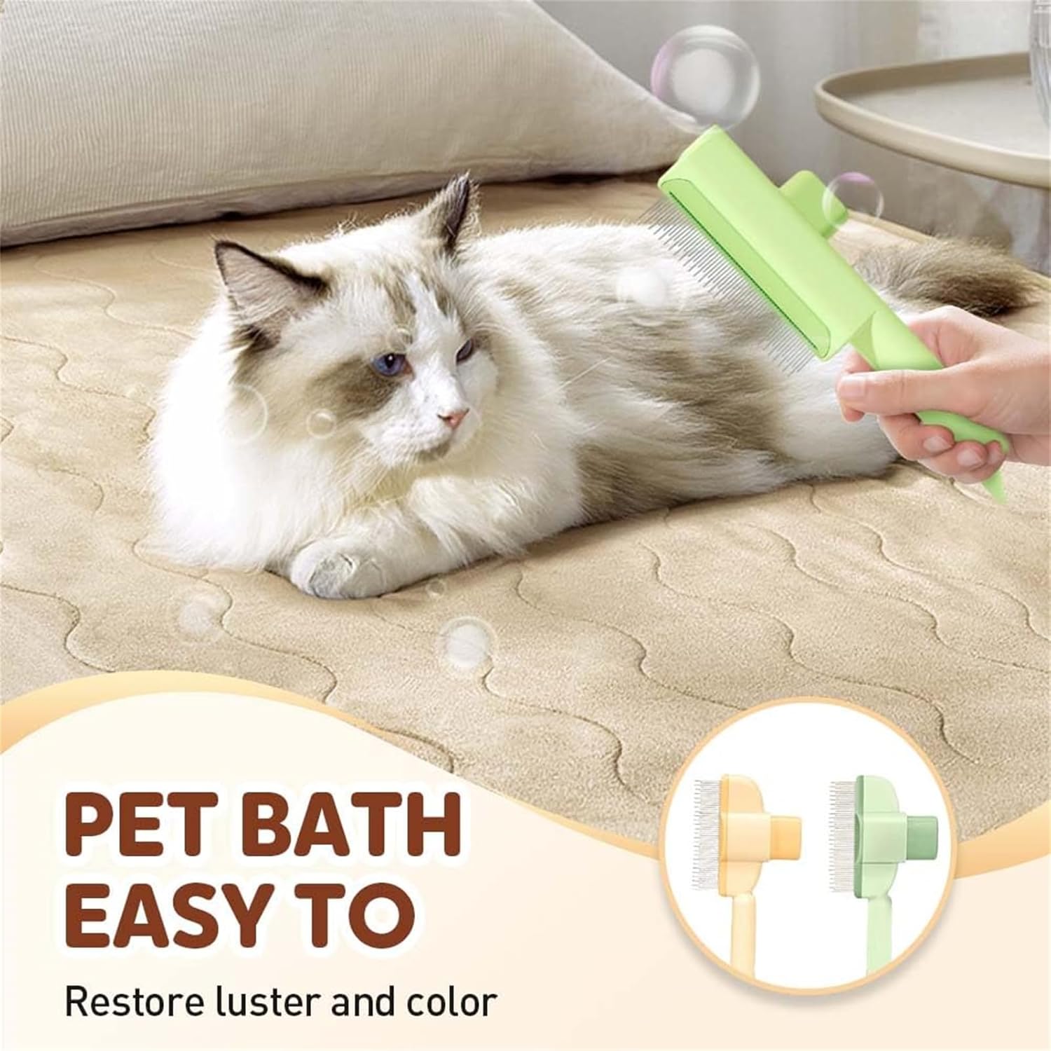 Avatore Zenbrush Cat Comb, Zen Brush for Cats, 2025 Upgraded Cat Brush with Release Button, Flea Comb for Cats, Click Self Cleaning Pet Hair Removal Combs (Yellow*2)