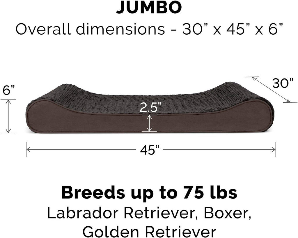 Furhaven Orthopedic Dog Bed for Large Dogs w/ Removable Washable Cover, For Dogs Up to 75 lbs - Ultra Plush Faux Fur & Suede Luxe Lounger Contour Mattress - Chocolate, Jumbo/XL