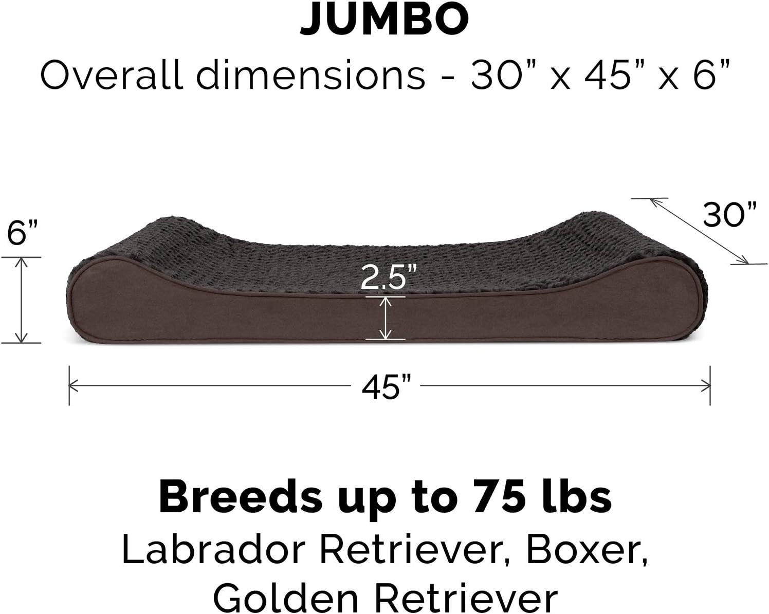 Furhaven Orthopedic Dog Bed for Large Dogs w/ Removable Washable Cover, For Dogs Up to 75 lbs - Ultra Plush Faux Fur & Suede Luxe Lounger Contour Mattress - Chocolate, Jumbo/XL