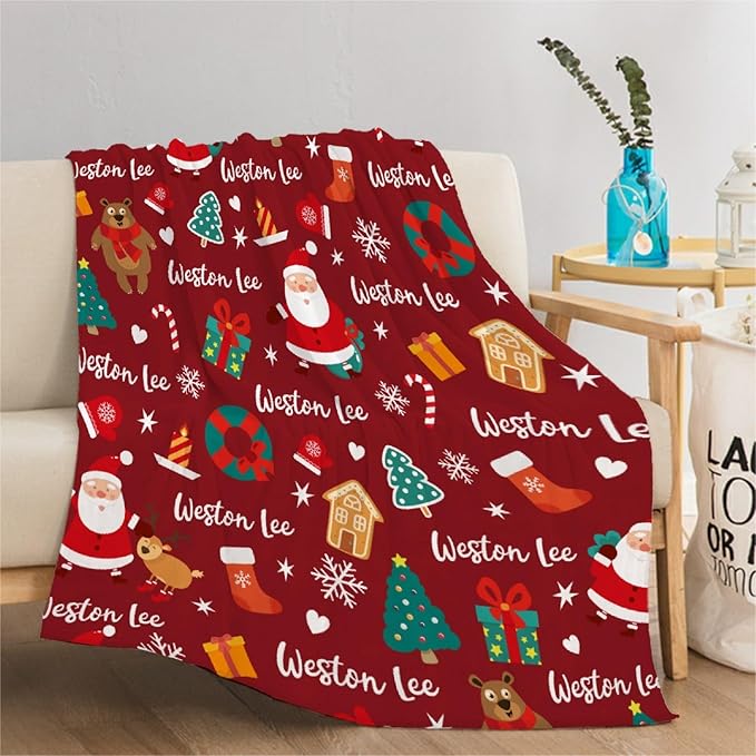 Custom Christmas Blanket | Personalized Blanket for Boys Girls | Plush Cozy Customized Name Blanket | Personalized Gifts Name Blanket for Birthday Christmas | 40"x50"-Kids/Throw Size