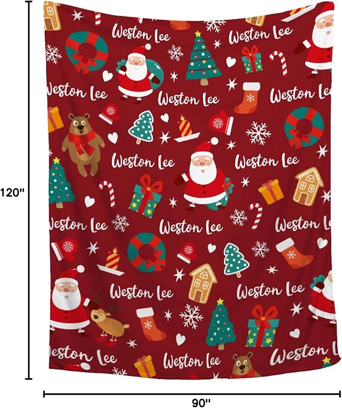 Custom Christmas Blanket | Personalized Blanket for Boys Girls | Plush Cozy Customized Name Blanket | Personalized Gifts Name Blanket for Birthday Christmas | 90"x120"-Familys/King Size