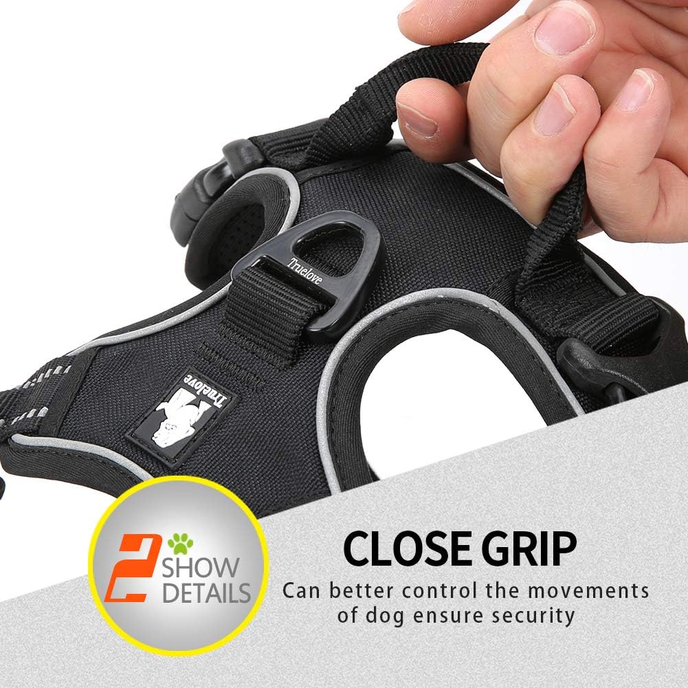 Truelove No Pull Dog Harness with Easy Control Handle and 2 Leash Attachments,Reflective Adjustable Pet Vest