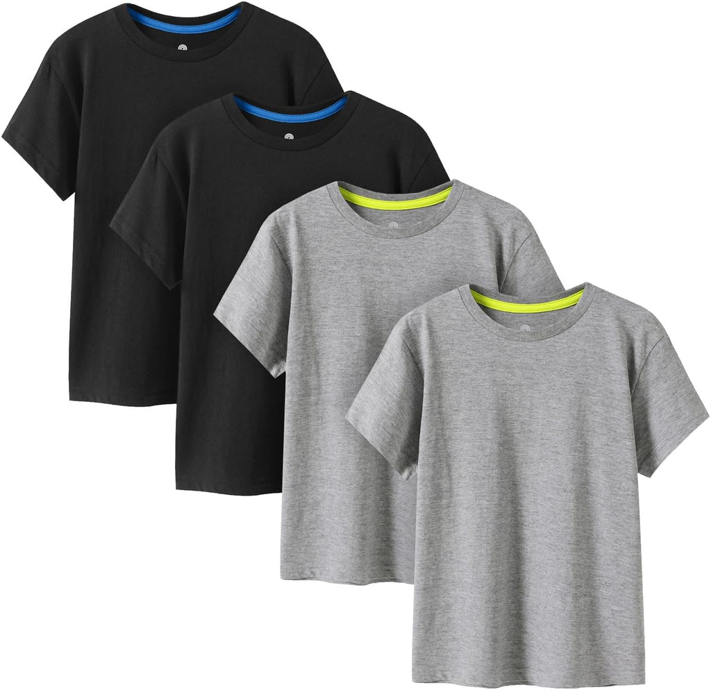 LAPASA Kids T-Shirts Short Sleeve (4 Pack) 100% Cotton Plain Top Tees Boy & Girl Unisex Toddler Children Tie Dye Summer K01