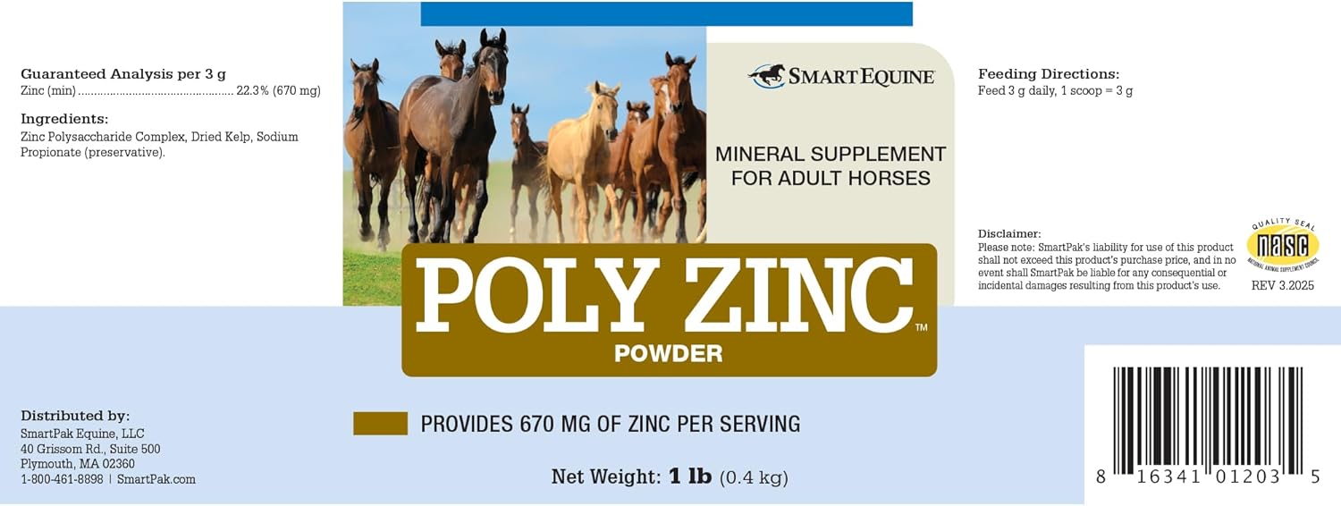 Uckele by SmartEquine Poly Zinc Powder | Zinc Supplement for Horses | Hoof Care Vitamins and Minerals | Supports Bone and Hoof Wellness | Equine Skin Coat Supplement | 1 lb