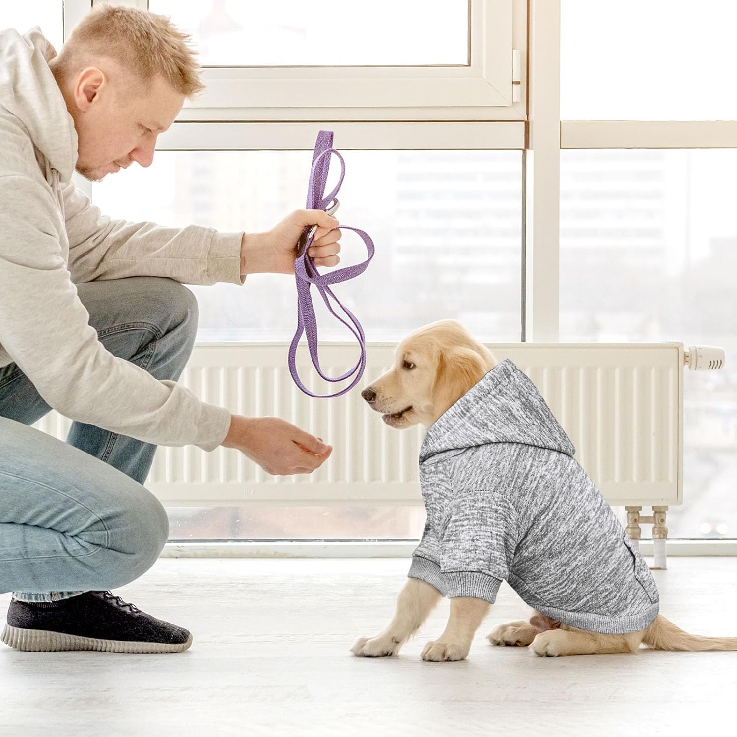 Dog Sweaters for Small Dogs Hoodie Fleece Dog Sweater Soft Clothes Sweatshirt with Pocket Hoodie for Small Dogs Puppy(Grey&S)