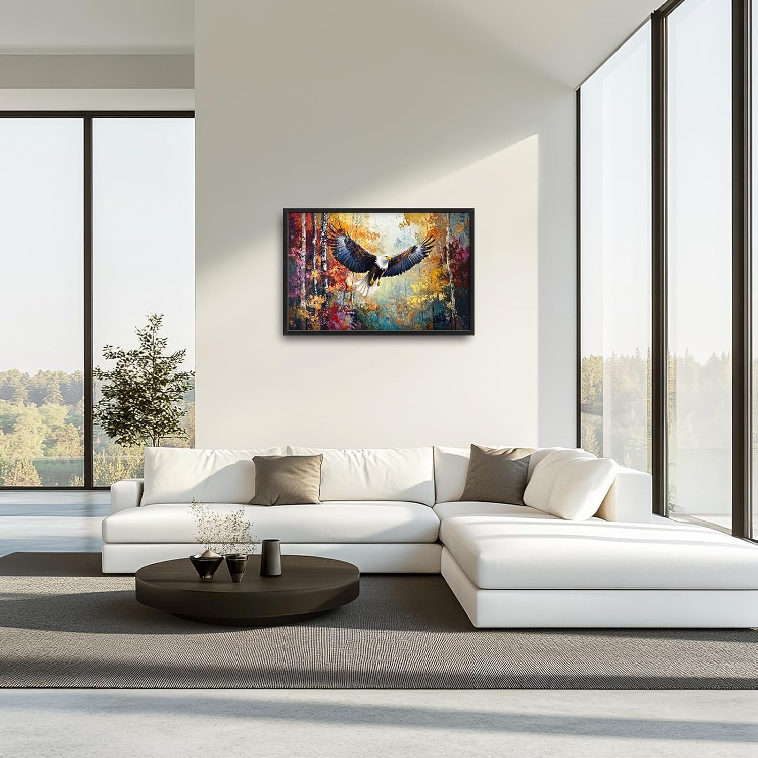 Extra Large Framed Bald Eagle Wall Art,Abstract Colorful Forest Wall Decor,Autumn Fall Forest Pictures for Living Room,Canvas Print Painting Modern Artwork Bedroom Office Home Decor 36L x 24W