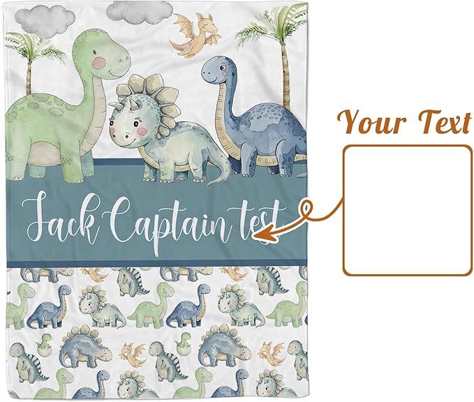 Personalized Baby Name Blanket for Boy Girl, Soft Flannel Blanket with Double Layer Dotted Backing for Newborn, Nursery Crib with Green Dinosaur Design, Baby Blanket Customized Gifts(30”x40)