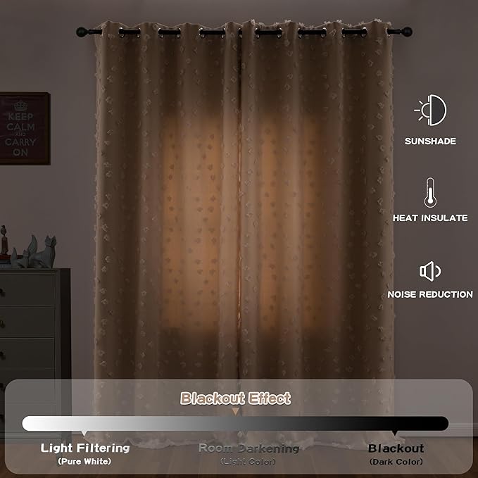 MYSKY HOME Double Layer Curtains for Girls Bedroom Kids Curtain Beige Pom Pom Sheer Window Curtains 2 Panels Beige Curtains Grommet Room Darkening Solid Nursery Curtains 63 Inches Length, W52 X L63